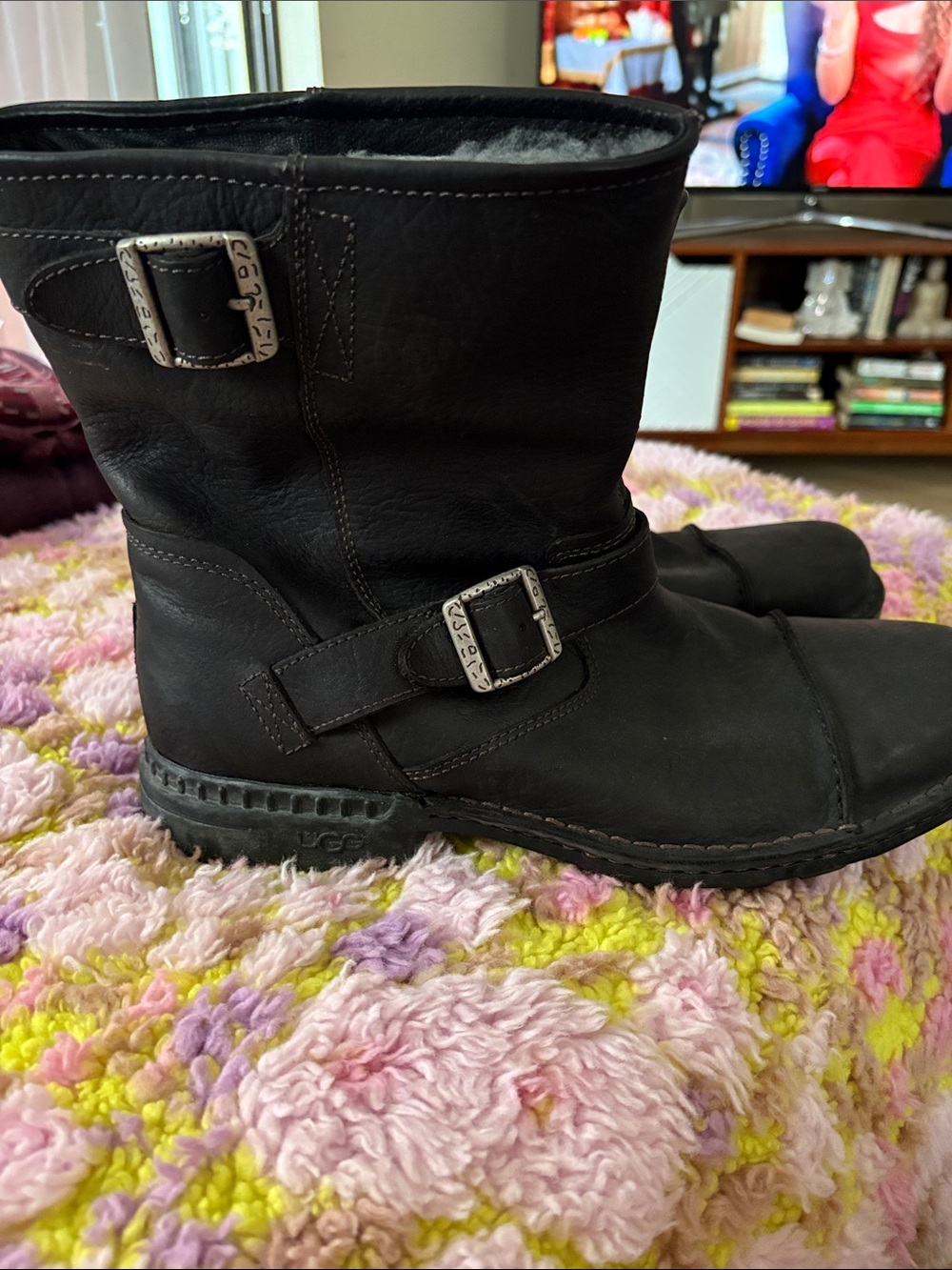 🍌 UGG ROCKVILLE II men’s motorcycle black leather boots 13